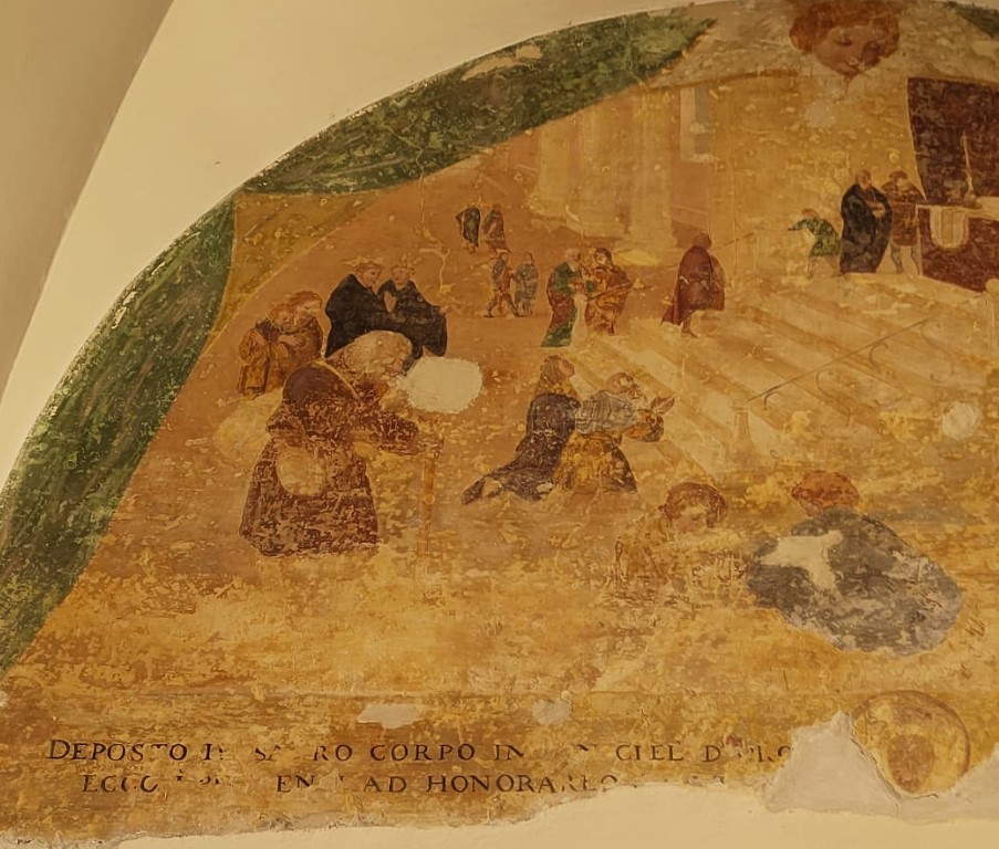 I pellegrini affluiscono alla sua tomba di Pavia: particolare dei pellegrini