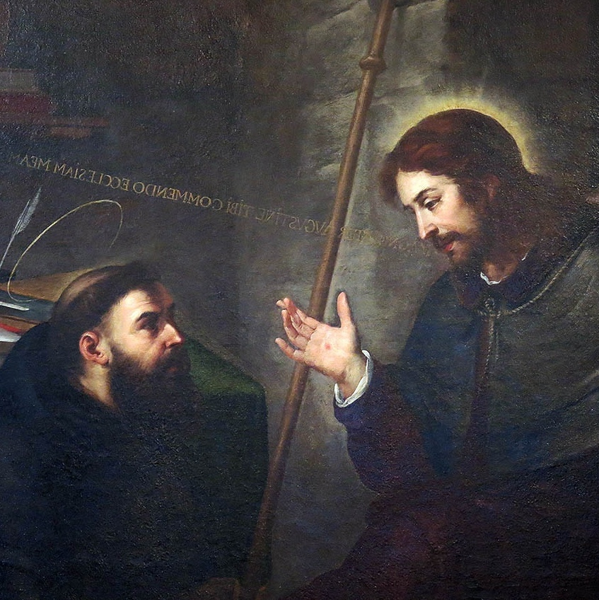 Agostino lava i piedi al Cristo pellegrino di Murillo a Minneapolis: particolare dei volti