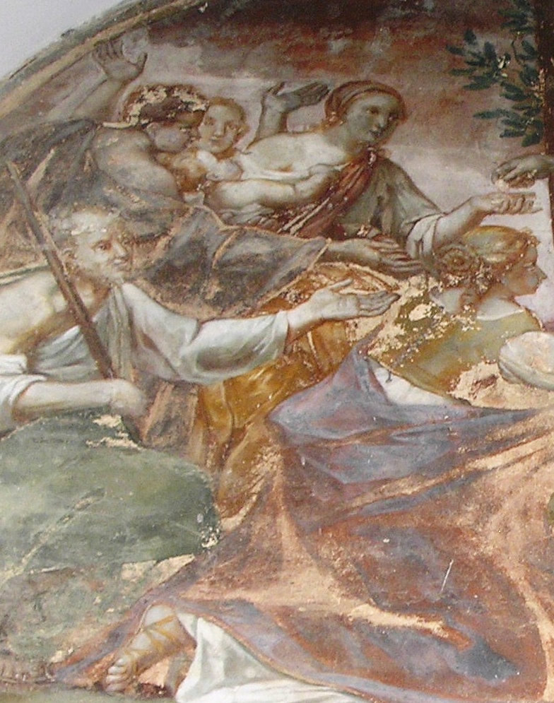 Particolare dei poveri nella scena di San Tommaso da Villanova che distribuisce l'elemosina