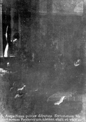 Agostino controbatte le eresie di Fortunato di Egidio Schor a Novacella. Secolo XVII