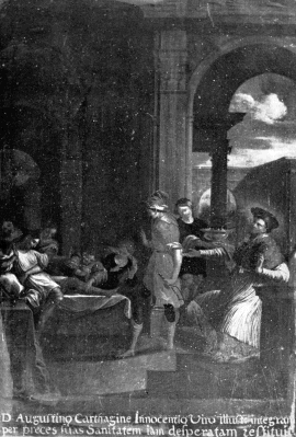 Agostino a Cartagine guarisce Innocenzio di Egidio Schor a Novacella. Secolo XVII