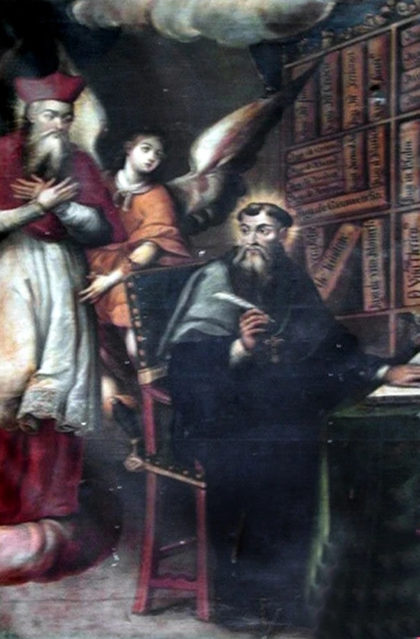 Agostino sogna san Gerolamo nel retablo sull'altare maggiore della chiesa di sant'Agostino a Oaxaca in Messico