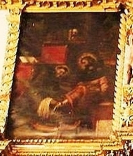Agostino lava i piedi al Cristo pellegrino nella chiesa di sant'Agostino a Oaxaca in Messico