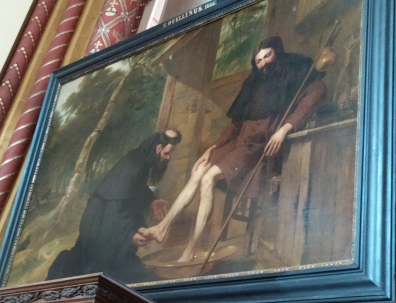 Agostino lava i piedi al Cristo pellegrino, opera di Erasmo Quellin (1635)