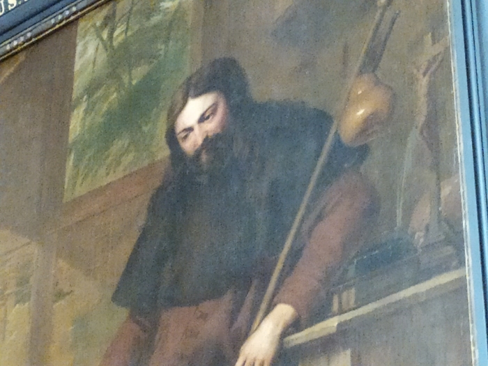 Agostino lava i piedi al Cristo pellegrino, opera di Erasmo Quellin (1635): particolare del volto di Cristo