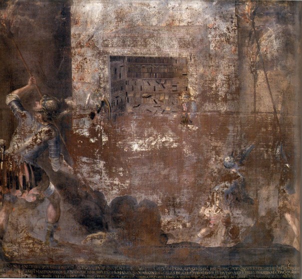 Angeli difendono la biblioteca di Agostino, opera di Miguel de Santiago nel convento agostiniano di Quito
