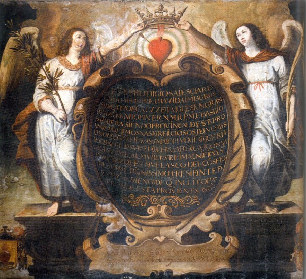 Tavola dedicatoria introduttiva, opera di Miguel de Santiago nel convento agostiniano di Quito