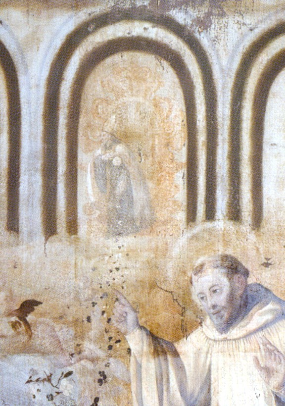 Particolare di Agostino che appare in visione a santa Gertrude, opera di Miguel de Santiago nel convento agostiniano di Quito