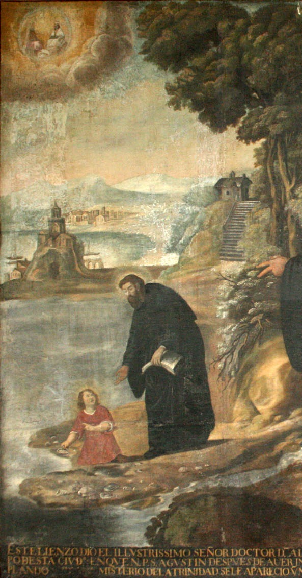 Il mistero della Trinità: Agostino e il bimbo sulla spiaggia, opera di Miguel de Santiago nel convento agostiniano di Quito