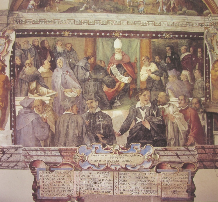 Affreschi di Ganassini nel chiostro della chiesa della SS. Trinità: La famiglia agostiniana