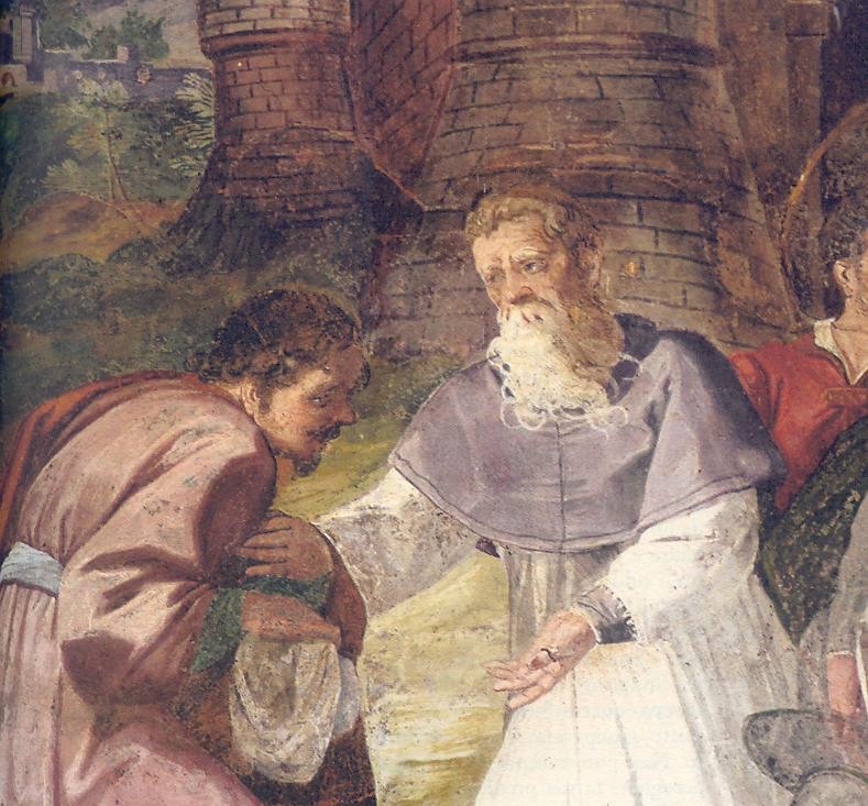 Affreschi di Ganassini nel chiostro della chiesa della SS. Trinità: Agostino incontra Ambrogio