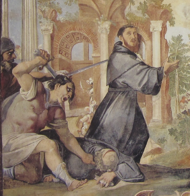 Affreschi di Ganassini nel chiostro della chiesa della SS. Trinità: Attentati circoncellioni
