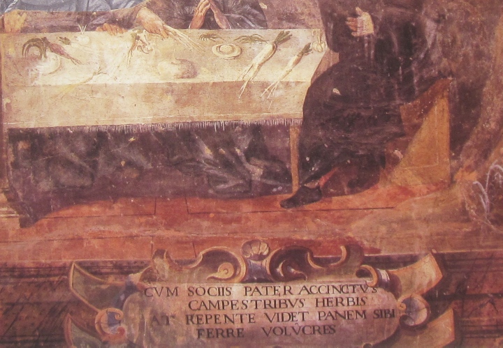 Affreschi di Ganassini nel chiostro della chiesa della SS. Trinità: Il regime di vita frugale dei frati