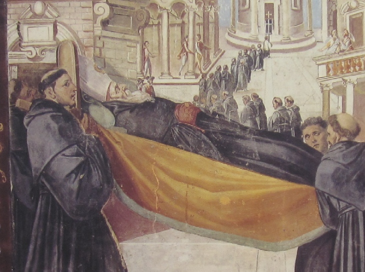 Affreschi di Ganassini nel chiostro della chiesa della SS. Trinità: I funerali di Agostino