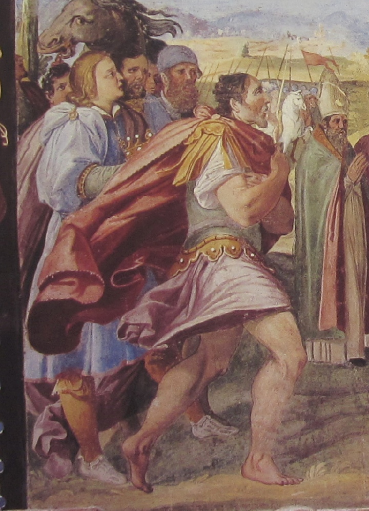 Affreschi di Ganassini nel chiostro della chiesa della SS. Trinità: Liutprando accoglie le spoglie di Agostino a Genova