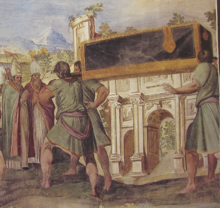 Affreschi di Ganassini nel chiostro della chiesa della SS. Trinità: Liutprando accoglie le spoglie di Agostino a Genova