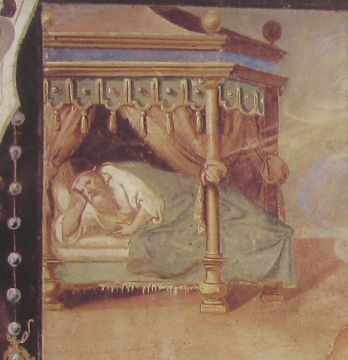 Affreschi di Ganassini nel chiostro della chiesa della SS. Trinità: Giovanni XXII in sogno decide di affidare il corpo agli Eremitani