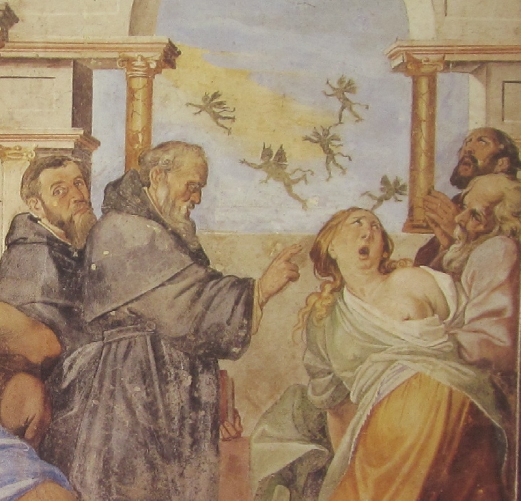 Affreschi di Ganassini nel chiostro della chiesa della SS. Trinità: Guarisce una indemoniata