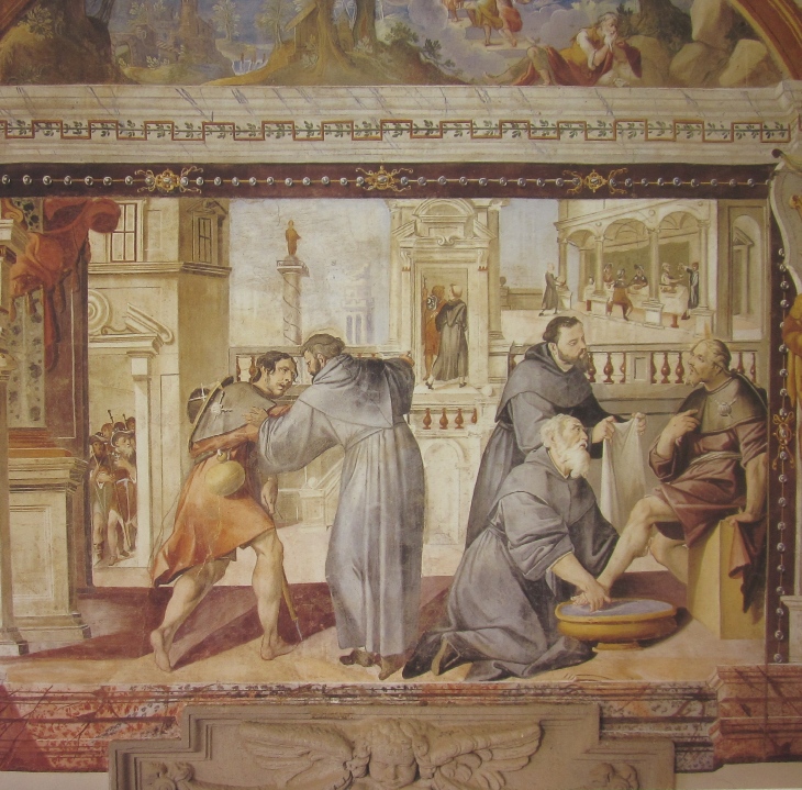 Affreschi di Ganassini nel chiostro della chiesa della SS. Trinità: Incontra Cristo pellegrino