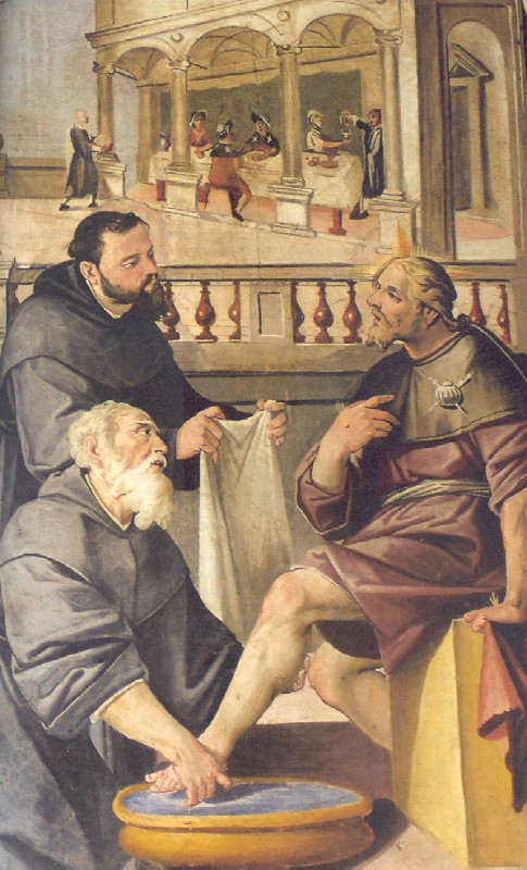 Affreschi di Ganassini nel chiostro della chiesa della SS. Trinità: Incontra Cristo pellegrino