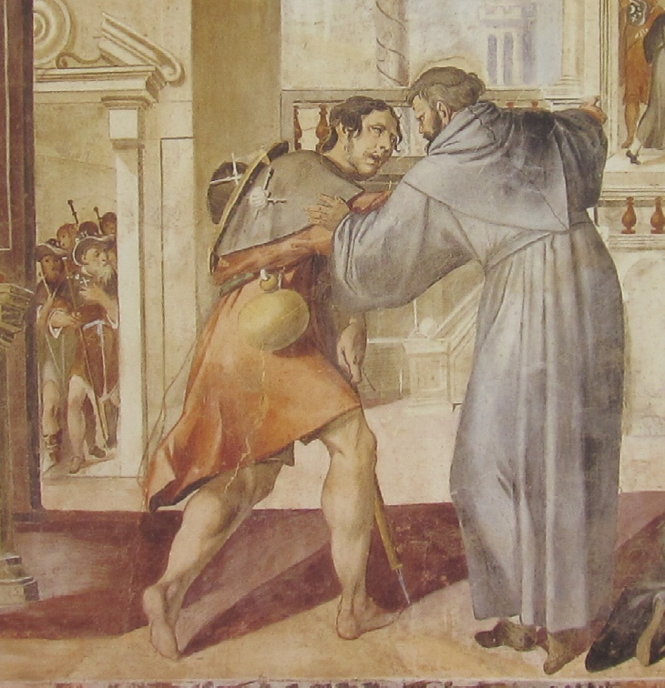 Affreschi di Ganassini nel chiostro della chiesa della SS. Trinità: Incontra Cristo pellegrino