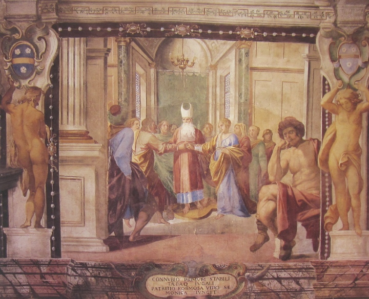 Affreschi di Ganassini nel chiostro della chiesa della SS. Trinità: Il Matrimonio di Monica e Patrizio