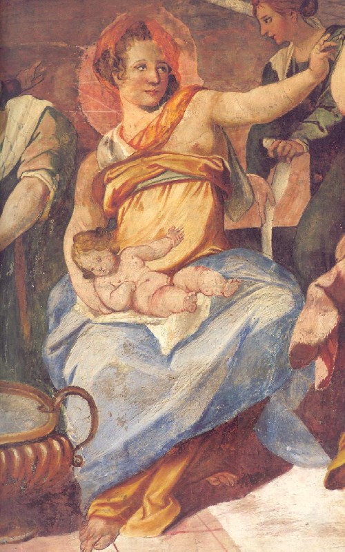 Affreschi di Ganassini nel chiostro della chiesa della SS. Trinità: La nascita di Agostino