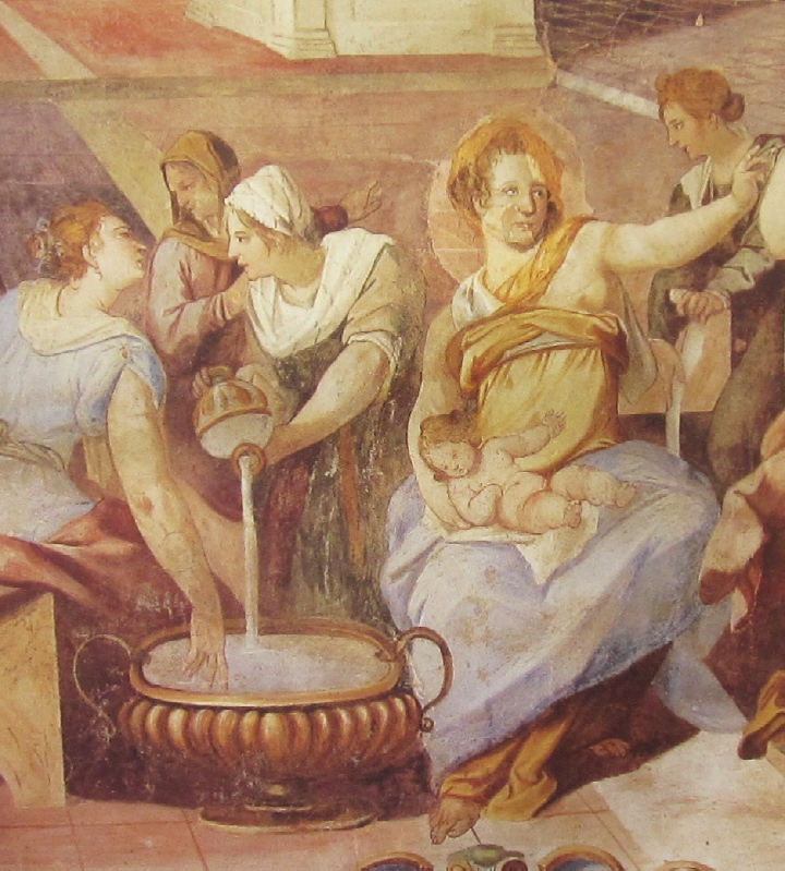 Affreschi di Ganassini nel chiostro della chiesa della SS. Trinità: La nascita di Agostino