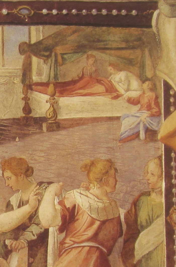 Affreschi di Ganassini nel chiostro della chiesa della SS. Trinità: La nascita di Agostino