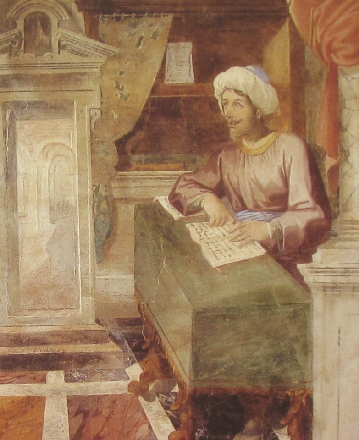 Affreschi di Ganassini nel chiostro della chiesa della SS. Trinità: Studia i neoplatonici