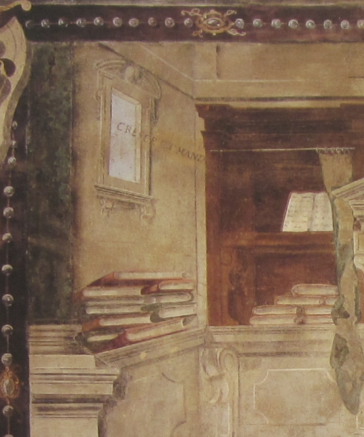 Affreschi di Ganassini nel chiostro della chiesa della SS. Trinità: Studia i neoplatonici