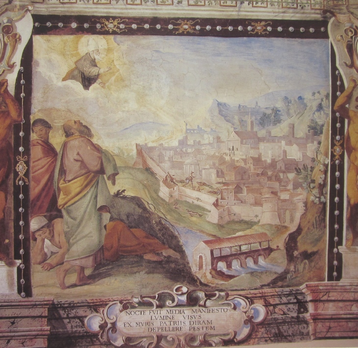 Affreschi di Ganassini nel chiostro della chiesa della SS. Trinit: Agostino salva Pavia dalla peste