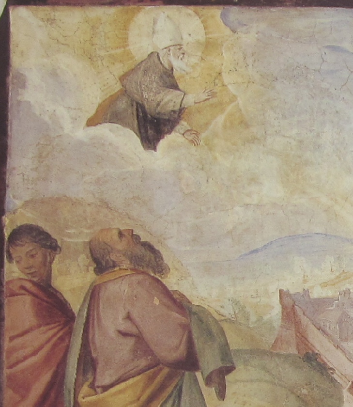 Affreschi di Ganassini nel chiostro della chiesa della SS. Trinità: Agostino salva Pavia dalla peste