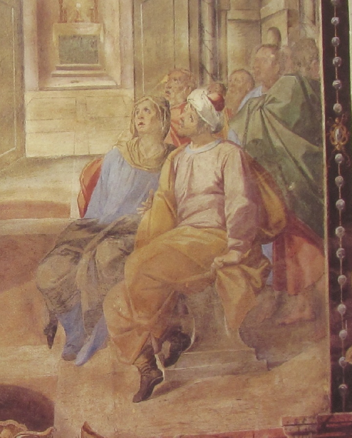 Affreschi di Ganassini nel chiostro della chiesa della SS. Trinità: Agostino ascolta la predicazione di Ambrogio