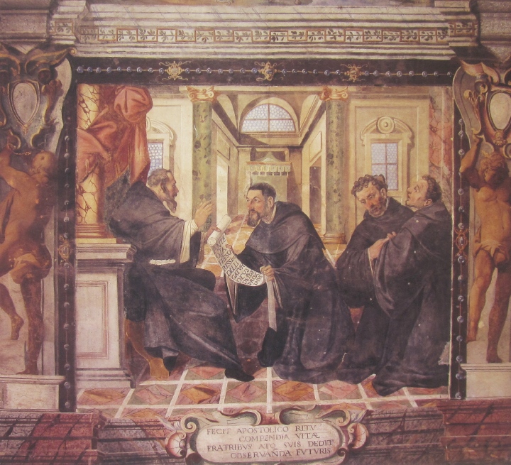 Affreschi di Ganassini nel chiostro della chiesa della SS. Trinit: Consegna della Regola