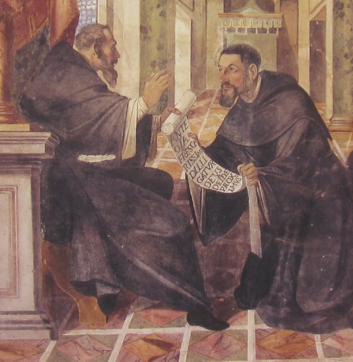 Affreschi di Ganassini nel chiostro della chiesa della SS. Trinità: Consegna della Regola
