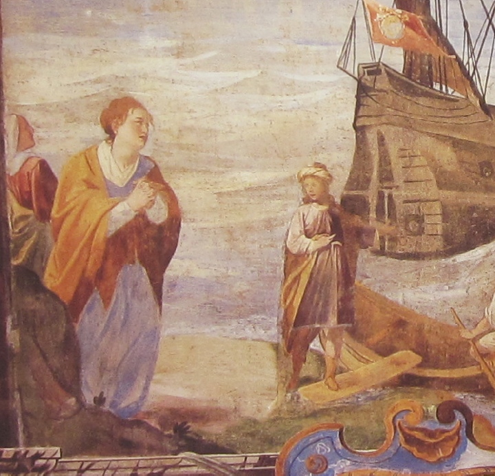 Affreschi di Ganassini nel chiostro della chiesa della SS. Trinità: La partenza per Roma