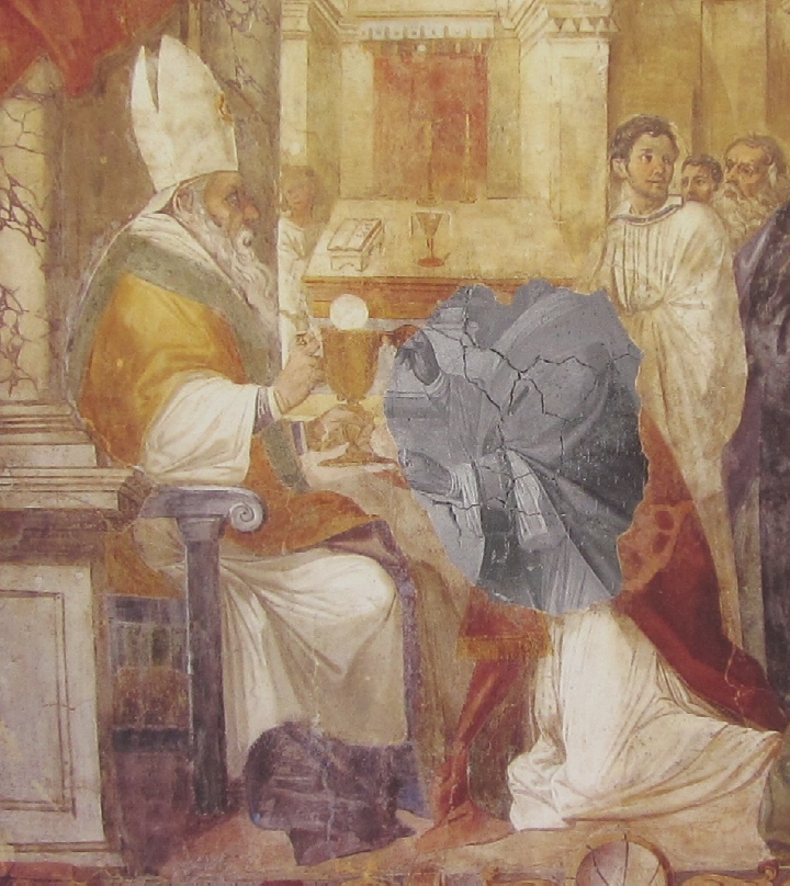 Affreschi di Ganassini nel chiostro della chiesa della SS. Trinità: Agostino ordinato sacerdote da Valerio vescovo di Ippona