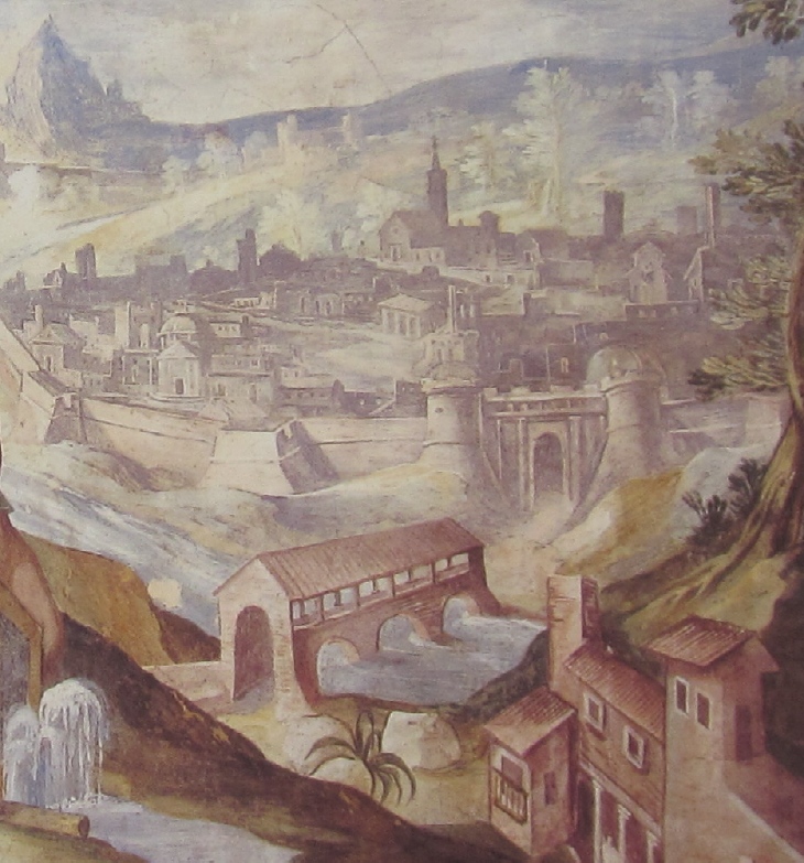 Affreschi di Ganassini nel chiostro della chiesa della SS. Trinità: Le spoglie di Agostino operano miracoli