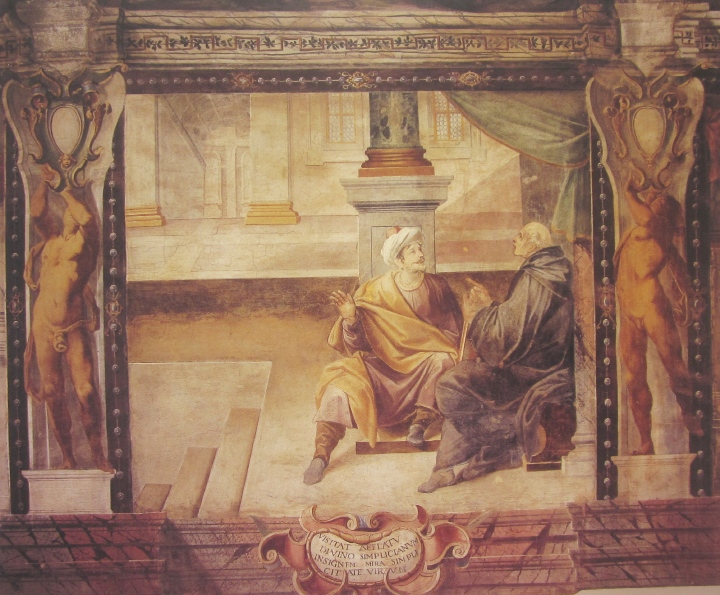 Affreschi di Ganassini nel chiostro della chiesa della SS. Trinità: Visita a Simpliciano