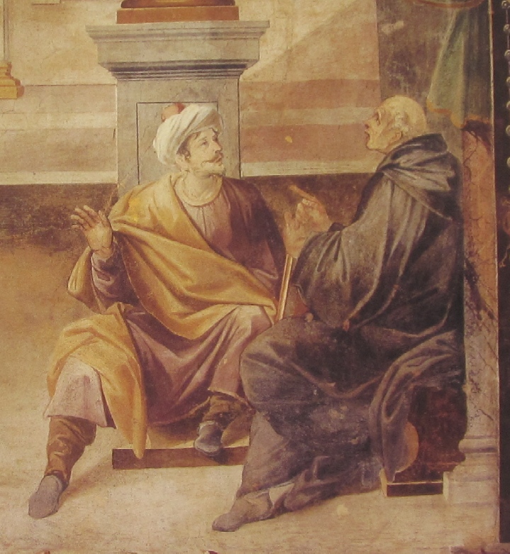 Affreschi di Ganassini nel chiostro della chiesa della SS. Trinità: Visita a Simpliciano