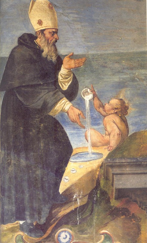 Affreschi di Ganassini nel chiostro della chiesa della SS. Trinità: Incontro col Bambino Gesù su una spiaggia