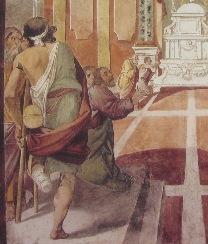 Affreschi di Ganassini nel chiostro della chiesa della SS. Trinità: Gli storpi visitano la tomba di Agostino a Pavia