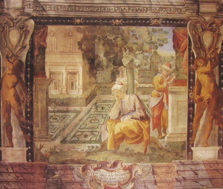 Affreschi di Ganassini nel chiostro della chiesa della SS. Trinità: La scena del tolle lege