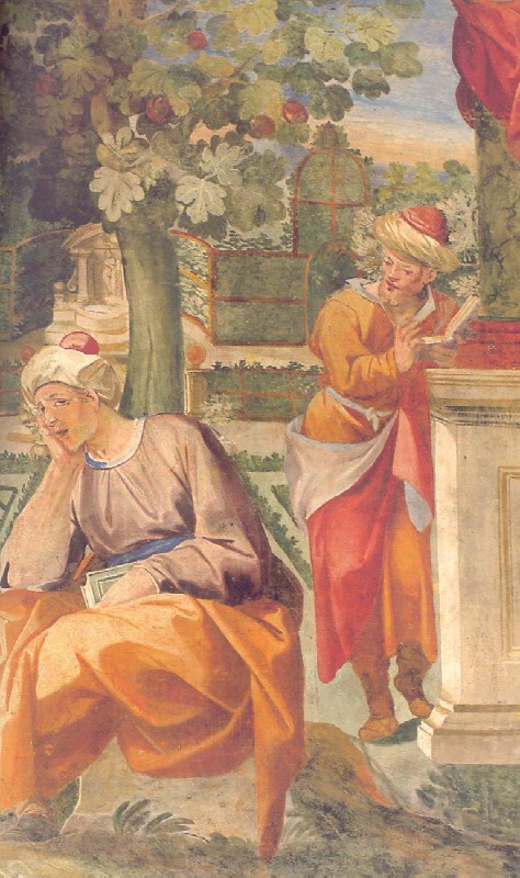 Affreschi di Ganassini nel chiostro della chiesa della SS. Trinità: La scena del tolle lege