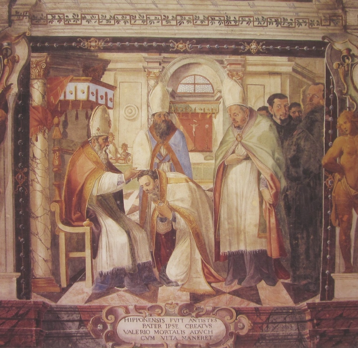 Affreschi di Ganassini nel chiostro della chiesa della SS. Trinità: Consacrazione a vescovo