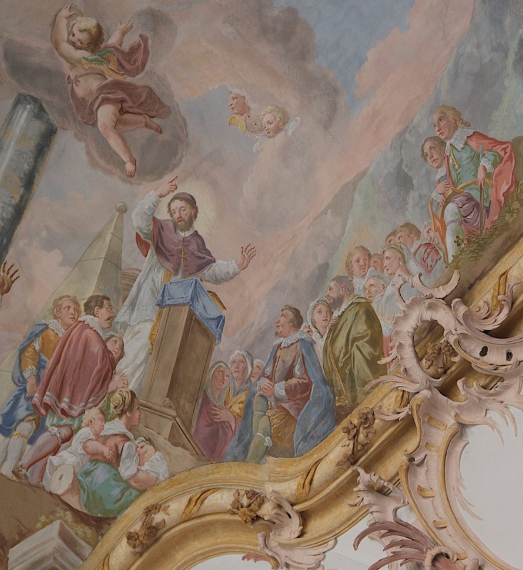Felix Anton Scheffler:Agostino prega e predica nella città di Ippona, affresco a Baumburg, chiesa del convento di sant'Agostino