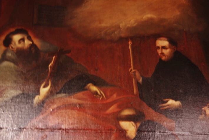 Particolare della scena della morte di Agostino a Ippona