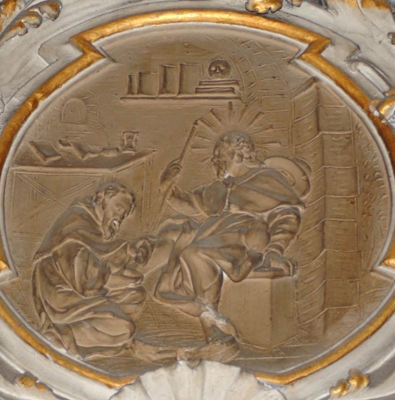 Agostino lava i piedi al Cristo pellegrino