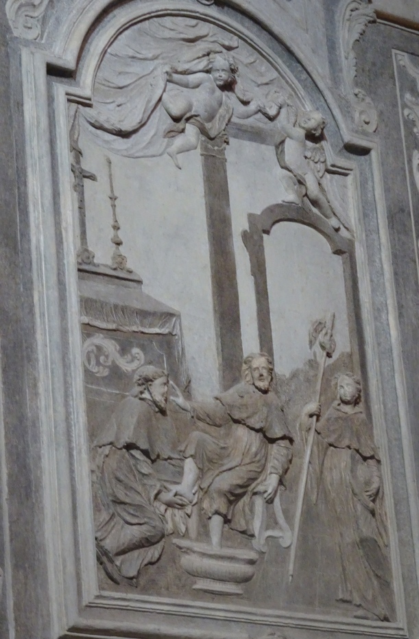 Agostino lava i piedi al Cristo pellegrino
